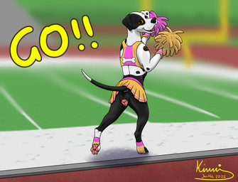 animal_genitalia animal_vulva anus black_body black_fur bottomwear bra canine_genitalia canine_vulva cheerleader cheerleader_outfit clothed clothed_feral clothing female feral football_field footwear fur genitals looking_back multi_nipple nipples on_hind_legs pawpads paws performance pink_clothing pink_nipples pink_vulva pom_poms raised_bottomwear raised_clothing raised_skirt skirt solo sports_bra sportswear spots standing sweatband tail_anus underwear vulva white_body white_fur yellow_clothing kinaj jess_(kinaj) bird_dog canid canine canis dalmatian domestic_dog hunting_dog labrador mammal mixed_breed retriever hi_res