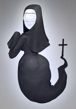 big_butt butt clothed clothing cross female floating gradient_background habit hair hair_over_eyes legless looking_at_viewer not_furry nun oversized_clothing simple_background smile solo veil wide_hips derek_hetrick sister_agnes_(derek_hetrick) ghost humanoid monster monstrous_humanoid spirit 2021 hi_res