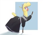 alpaca camelid clothing cloven_hooves female feral hi_res hitsuji hooves maid_apron maid_headdress maid_uniform mammal paprika_paca_(tfh) simple_background smile solo them's_fightin'_herds uniform