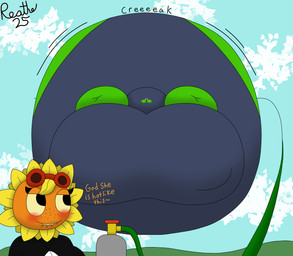 air_inflation air_tank belly belly_expansion big_belly big_breasts big_cheeks big_nipples bite biting_lip black_clothing black_eyes black_shirt black_topwear blue_clothing blue_leotard blue_mask blue_sky blush body_inflation breast_expansion breasts cheek_expansion clothing cloud creaking duo expansion eyelashes eyewear eyewear_on_head female floating flower freckled_face freckles goggles goggles_on_head grass green_body green_hair hair hood hose hose_in_butt hose_inflation huge_belly huge_breasts huge_cheeks huge_nipples hyper hyper_belly hyper_breasts hyper_cheeks hyper_inflation hyper_nipples immobile inflation leaf leaf_hair leotard nipple_outline nipples not_furry onomatopoeia orange_face petal_hair petals plant plant_hair pseudo_hair puffed_cheeks purple_hood red_eyewear red_goggles shirt siphon_(anatomy) sky sound_effects spherical_inflation swelling teeth text tight_clothing topwear yellow_petals yellow_sclera yellow_teeth reathe electronic_arts plants_vs._zombies plants_vs._zombies_heroes popcap_games green_shadow solar_flare_(pvz) elemental_creature elemental_humanoid flora_fauna flower_creature humanoid peashooter_(pvz) plant_humanoid sunflower_(pvz) 2025 absurd_res colored digital_media_(artwork) english_text hi_res shaded signature