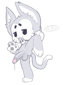 anthro bell bell_collar biped bodily_fluids cat_smile cat_tail collar dripping foreskin front_view genital_fluids genitals gesture glans half-closed_eyes hand_gesture humanoid_genitalia humanoid_penis logo male narrowed_eyes nude nude_anthro nude_male one_leg_up penis plantigrade pose precum precum_drip raised_leg retracted_foreskin short short_anthro short_male simple_background slim slim_anthro slim_male solo tongue tongue_out v_sign white_background pokopokarea brawl_stars supercell_(company) kit_(brawl_stars) felid feline mammal 2025 artist_logo digital_drawing_(artwork) digital_media_(artwork)