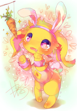 abstract_background ambiguous_gender anthro blush blush_lines bodily_fluids bunny_costume carrot clothed clothing costume digitigrade drooling fake_ears fake_rabbit_ears fake_rabbit_tail fake_tail floppy_ears food fully_clothed fur heart_background heart_symbol leotard navel neck_tuft one_fang open_mouth paws pink_clothing pink_inner_ear pink_leotard pink_shirt_cuffs plant purple_eyes saliva semi-anthro shaking shirt_cuffs simple_background solo sparkles standing stick trembling tuft vegetable yellow_body yellow_fur young d685ab7f nintendo pokemon eeveelution generation_1_pokemon jolteon mammal pokemon_(species) digital_drawing_(artwork) digital_media_(artwork) signature unavailable_at_source