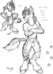 anthro clothed clothing female hooves midriff solo tail tongue underhoof aberan wuff canid canine canis domestic_dog equid equine fox horse hybrid mammal greyscale monochrome