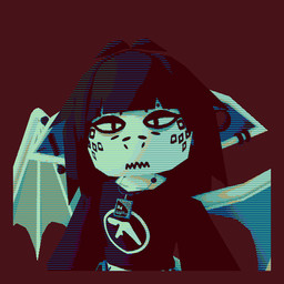 anthro aphex_twin_logo bangs big_ears black_clothing black_eyebrows black_hair black_spots black_topwear bottomwear clothing denim denim_bottomwear denim_clothing dotted_eyebrows ds_cartridge ear_piercing eyebrows female fur hair industrial_piercing jeans jewelry logo_on_clothing looking_at_viewer necklace pants piercing red_background scanlines simple_background solo spots squiggle_mouth tired_eyes topwear upper_body white_body white_fur white_skin wings pictoexclamationmark aphex_twin picto_(pictoexclamationmark) 1:1 3d_(artwork) blender_(artwork) blender_cycles_(artwork) digital_media_(artwork)