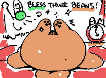 ambiguous_gender anthro black_pawpads brown_body brown_ears brown_tail butt butt_focus clock dialogue duo exclamation_point faceless_ambiguous faceless_character featureless_butt feet feet_up floppy_ears food hindpaw holding_object holding_staff lop_ears lying markings mole_(marking) monobutt monotone_body on_back pawpads paws short_tail solo_focus sparkles squigglevision staff tail text ligma_(artist) royal_(ligma) canid canine canis domestic_dog food_creature mammal 2025 animated digital_media_(artwork) english_text flat_colors low_res wigglypaint_(artwork) male_(lore)