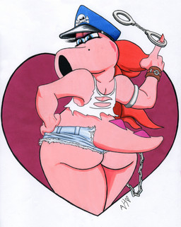 anthro ashleyfableblack bottomwear butt clothing cosplay crossover_cosplay cuff_(restraint) female hand_on_hip handcuffs hotpants lgbt_pride metal_cuffs restraints shirt shorts solo tank_top topwear lgbt_pride_month mario_bros nintendo birdo_(character) poison_(final_fight) birdo dinosaur prehistoric_species reptile scalie absurd_res crossover hi_res