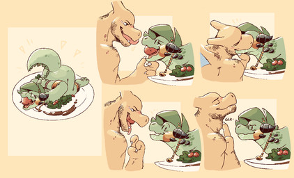 anthro apple apple_in_mouth character_prepared_as_food duo food food_fetish food_in_mouth food_insertion food_play fruit imminent_vore improvised_sex_toy kissing male male/male plant vore eyeseedee nintendo pokemon charizard generation_1_pokemon lizard pokemon_(species) reptile scalie hi_res