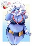 anthro belly big_breasts blue_body blush bra breasts clothing colored_nails duo eyelashes female female_focus front_view hair lips lipstick makeup male nails navel overweight overweight_anthro overweight_female red_lips red_lipstick solo_focus stretch_marks underwear white_hair wide_hips zevulpes deltarune undertale_(series) elnina_(deltarune) lanino_(deltarune) bovid caprine darkner elemental_creature elemental_humanoid humanoid mammal sheep hi_res