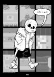2017 animated_skeleton bone c-puff clothed clothing comic english_text hi_res humanoid mammal monochrome not_furry sans_(undertale) skeleton speech_bubble text undead undertale undertale_(series) url