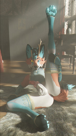 anthro anus clothed clothing erection femboy genitals horn inside male partially_clothed penis presenting presenting_anus rug solo wings sanythefox sany_van_fox lagomorph mammal wolpertinger 3d_(artwork) 4k 9:16 absurd_res digital_media_(artwork) hi_res
