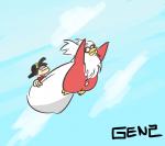 ambiguous_gender clothing cloud duo flying hat headgear headwear male outside sky skyscape text cheesyturtle_(artist) nintendo pokemon ethan_(pokemon) avian bird delibird generation_2_pokemon human mammal pokemon_(species) animated english_text short_playtime