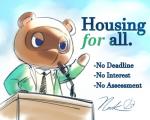 angry anthro blue_eyes brown_body brown_fur clothed clothing electronics fur half-closed_eyes lectern male microphone narrowed_eyes necktie raised_arm round_ears solo suit text toony stupjam animal_crossing nintendo tom_nook_(animal_crossing) canid canine mammal raccoon_dog tanuki 5:4 english_text hi_res