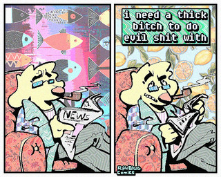 2_panel_comic anthro crossed_legs dialogue eyewear floppy_ears fur glasses humor male newspaper smoking smoking_jacket smoking_tobacco solo speech_bubble text tobacco_pipe yellow_body yellow_fur rawdawgcomics stahli_(rawdawgcomics) bird_dog canid canine canis domestic_dog golden_retriever hunting_dog mammal retriever 5:4 comic english_text