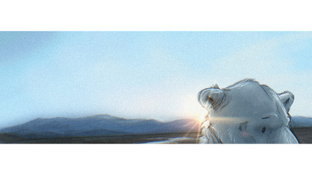 anthro film_scenes male mood_lighting mountain solo sunset doomsdog bear mammal polar_bear ursine 16:9 concept_art film_grain hi_res letterbox widescreen