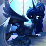 1:1 2015 absurd_res blue_body blue_feathers clothing digital_media_(artwork) doll equid equine feathered_wings feathers female feral friendship_is_magic hasbro hi_res horn mammal my_little_pony mythological_creature mythological_equine mythology plushie princess_luna_(mlp) solo stoic5 teats underwear winged_unicorn wings