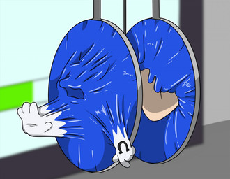 anthro belly_grab blue_body blue_fur blue_latex brown_hair fur goo_transformation hair human_to_anthro latex locked male piercing ring ring_piercing slime solo species_transformation transformation transformation_ring white_body white_fur fox0808 coltthefurry canid canine canis human mammal wolf