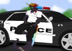 anthro car claws clothed clothing cruiser hair horn male motor_vehicle multicolored_hair muscular muscular_anthro muscular_male outside police police_car police_k9_unit police_vehicle solo tail text toe_claws topwear uniform v-neck vehicle joykill mythology loki_rel_zephyr canid canine dragon mammal mythological_creature mythological_scalie scalie digital_media_(artwork) english_text source_request