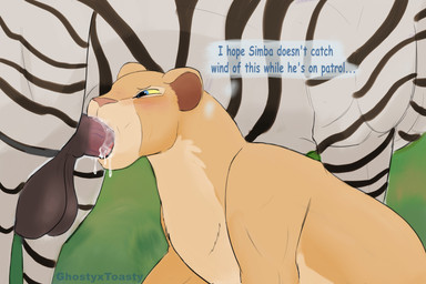 animal_genitalia animal_penis balls big_balls blue_eyes blush bodily_fluids cheating_wife cum cum_in_mouth cum_in_nose cum_inside dialogue duo ejaculation equine_genitalia equine_penis fellatio female female_penetrated feral feral_on_feral feral_penetrated feral_penetrating feral_penetrating_feral genital_fluids genitals grass infidelity interspecies male male/female male_on_feral male_penetrating male_penetrating_female male_penetrating_feral oral oral_penetration penetration penile penile_penetration penis penis_in_mouth plant predator/prey sex stripes tall_grass text thought_bubble ghostyxtoasty disney the_lion_king nala_(the_lion_king) equid equine felid lion mammal pantherine zebra 3:2 absurd_res english_text hi_res