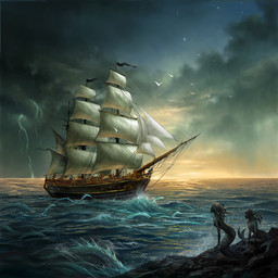 breasts day detailed_background duo female feral fin nude outside rock rocky_shore sea ship sky split_form storm vehicle water watercraft wave sandara aquatic merfolk siren 1:1 2016 detailed