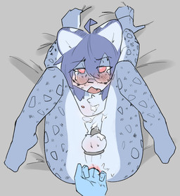 ahegao ahoge anal anal_fingering anal_orgasm anthro anus ball_tuft balls balls_blush blue_body blue_fur blue_hair blush blush_lines bodily_fluids body_blush butt chastity_cage chastity_cage_only chastity_device chastity_device_only chest_tuft cum cum_on_balls cum_on_belly cum_on_body cum_on_chastity_cage cum_string cum_while_chaste cute_fangs disembodied_hand ejaculation eyewear fangs fingering fingers fur genital_fluids genitals glasses grabbing_sheets hair hands-free hands_behind_head high-angle_view kemono legs_in_air legs_up leopard_spots looking_pleasured male nipples nude nude_anthro nude_male open_mouth orgasm orgasm_face pink_eyes prostate prostate_orgasm prostate_stimulation raised_leg round_glasses simple_background spots spread_legs spreading tears teeth tuft wearing_chastity_cage wearing_chastity_device snepause shen_(snepause) felid mammal pantherine snow_leopard