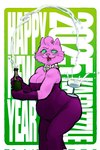 alcohol anthro belly beverage breasts champagne champagne_bottle cleavage clothed clothing dress female gem gloves green_sclera handwear holidays jewelry necklace pearl_(gem) pearl_necklace slightly_chubby slightly_chubby_anthro slightly_chubby_female solo strapless_clothing strapless_dress kafrizzzle bojack_horseman netflix new_year new_year_2025 princess_carolyn domestic_cat felid feline felis mammal persian_cat 2024 hi_res