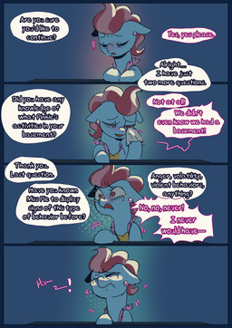 alternate_universe blue_body blue_fur bodily_fluids clothing crying emotional eyes_closed female female_feral feral fur furniture hair hooves interrogation interrogation_room napkin pink_eyes pink_hair sad simple_background solo speech_bubble table tears text tired_eyes tissue sinful_pie cupcakes_(mlp_fanfic) friendship_is_magic hasbro my_little_pony mrs._cake_(mlp) earth_pony equid equine horse mammal pony 2025 absurd_res colored comic digital_drawing_(artwork) digital_media_(artwork) english_description english_text hi_res shaded traditional_media_(artwork)