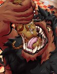 anthro duo extreme_size_difference held_up in_mouth larger_pred male male/male oral_vore partially_inside raised_arm size_difference vore jaspershiba jagg felid feline lion mammal pantherine prey_(disambiguation) absurd_res hi_res