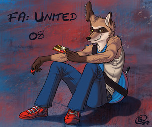 anthro bottomwear clothing denim denim_bottomwear denim_clothing electric_guitar fa_united footwear guitar jeans male mascot musical_instrument pants plucked_string_instrument shoes smile sneakers solo string_instrument mariart furaffinity fender canid canine mammal 2007 2008