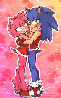 4_toes accessory alternate_costume anthro anthrofied bare_hands barefoot biped black_nose blue_body blue_fur blue_quills blue_tail blush bottomless bottomless_anthro bottomless_male bracelet claws clothed clothed_anthro clothed_female clothed_male clothing countershade_face countershading dress duo eyelashes feet female female_anthro finger_claws fingerless_gloves footwear fur gloves gold_(metal) gold_bracelet gold_jewelry green_eyes hair_accessory hairband handwear happy headband heart_background hug iris jewelry larger_male looking_at_viewer male male/female male_anthro on_foot outline pawpads paws pink_background pink_body pink_feet pink_fur pink_pawpads pink_quills pink_tail plantigrade pointy_ears pupils quill_hair red_clothing red_dress red_fingerless_gloves red_footwear red_gloves red_handwear red_headband red_shoes red_topwear red_vest redesign romantic romantic_ambiance romantic_couple shoes short_tail side_view simple_background size_difference smaller_female smile snout soles sparkling_background standing tail toe_claws toes topwear vest wearing_gloves white_outline yellow_eyes riinity sega sonic_the_hedgehog_(series) amy_rose sonic_the_hedgehog eulipotyphlan hedgehog mammal hi_res signature
