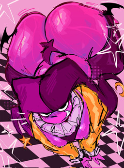 anthro ass_up barbell_piercing bedroom_eyes big_butt blush blush_lines bottom_heavy butt clothing femboy fool's_hat fur half-closed_eyes hat headgear headwear huge_butt jester_outfit legwear membrane_(anatomy) membranous_wings narrowed_eyes nipple_barbell nipple_piercing nipples pear-shaped_figure piercing pink_body pink_fur seductive shirtless_sleeves smile smirk smug smug_face smug_grin solo stockings thick_thighs thong toony underwear unusual_wing_placement waist_wings wide_hips wings gat0pussy24 haro_(solensilas) imp lagomorph leporid mammal rabbit 2026 digital_media_(artwork) hi_res nonbinary_(lore)