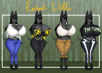 amber_eyes animal_print anthro belt big_breasts black_boots black_clothing black_footwear black_hair black_hoodie black_jacket black_shoes black_topwear bone_pattern boots bottomwear breasts choker cleavage clothed clothing collared_shirt costume cuff_(restraint) denim denim_bottomwear denim_clothing dress_shirt egyptian egyptian_clothing egyptian_makeup female footwear fur gold_(metal) gold_jewelry golden_markings grey_body grey_fur hair high_heeled_boots high_heels hoodie huge_breasts hyper hyper_breasts jacket jeans jewelry leopard_print long_ears long_hair long_pants makeup metal_cuffs navel necklace no_underwear outfit_sheet panties pants restraints shirt shoes short_tail solo tail the_tomb thick_thighs topwear underwear white_clothing white_shirt white_topwear yellow_clothing yellow_panties yellow_underwear vanthi egyptian_mythology middle_eastern_mythology mythology rachael_wilde_(lildredre) anubian_jackal canid canine canis jackal mammal hi_res