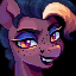 blinking eyeshadow female feral freckles licking licking_lips lipstick makeup pupils purple_eyeshadow red_eyes slit_pupils sparkles tongue tongue_out hikkage hasbro my_little_pony bea_(oc) fan_character equid equine mammal 1:1 animated low_res portrait short_playtime