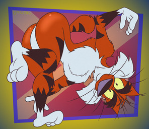 3_toes 4_fingers abstract_background anthro arm_tuft back_tuft belly bent_legs big_butt biped black_eyebrows black_nose black_stripes bubble_butt butt butt_pose casual_nudity cheek_tuft chest_tuft chin_tuft curling_toes curvy_figure elbow_tuft eyebrows facial_tuft feet fingers fluffy fluffy_chest flung fur glistening glistening_butt gloves_(marking) head_tuft humanoid_feet humanoid_hands humanoid_heel knee_tuft leg_markings leg_tuft lines_drawn looking_at_viewer male markings midair multicolored_body multicolored_fur nude orange_body orange_fur pecs plantigrade pose rear_view ribs rolling scut_tail short_tail shoulder_tuft small_tail smile smiling_at_viewer socks_(marking) soles solo striped_body striped_fur striped_markings striped_tail stripes tail tail_markings thick_eyebrows toes toony tuft two_tone_body two_tone_fur whiskers white_belly white_body white_feet white_fur white_hands wide_hips yellow_sclera gavanzude adventures_from_the_book_of_virtues pbs socrates_the_bobcat bobcat felid feline lynx mammal 2025 alternate_version_at_paywall colored digital_drawing_(artwork) digital_media_(artwork) flat_colors hi_res pinup signature