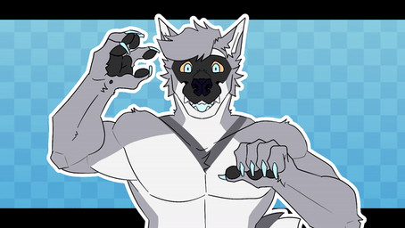 anthro black_pawpads blue_claws blue_eyes claws fur grey_body grey_fur looking_at_viewer male muscular muscular_male pawpads smile smiling_at_viewer solo tail tail_motion tailwag yellow_sclera notnbars cole_canine canid canine canis domestic_dog husky mammal nordic_sled_dog spitz animated