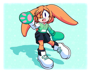 black_clothing black_footwear black_socks clothing floppy_ears fluffy_ears footwear fur gloves green_clothing green_gloves green_handwear green_sweater green_topwear hair handwear looking_at_viewer male one_eye_closed orange_body orange_fur purple_eyes shoes short short_hair simple_background socks solo star sweater topwear white_clothing white_footwear white_shoes wink winking_at_viewer xxkenthewolfxx sega sonic_the_hedgehog_(series) fan_character lagomorph leporid mammal rabbit absurd_res hi_res