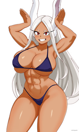 abs big_breasts bikini bikini_thong blush breasts clothing female hair huge_breasts muscular muscular_female muscular_humanoid purple_bikini purple_clothing purple_swimwear rabbit_ears raised_arms red_eyes simple_background small_bikini small_waist solo swimwear text tight_bikini twitter_handle two-piece_swimsuit white_background white_ears white_hair wide_hips eclypsea caramelldansen my_hero_academia rumi_usagiyama animal_humanoid humanoid lagomorph lagomorph_humanoid leporid_humanoid mammal mammal_humanoid rabbit_humanoid 2025 absurd_res artist_name hi_res meme portrait three-quarter_portrait