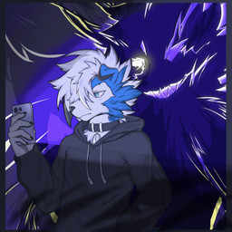 ambiguous_gender anthro blue_body blue_eyes blue_fur clothing collar duo electronics fur phone shadow white_body white_fur jinous nintendo pokemon kian_(kianyemao) yean_(kianyemao) canid canine generation_7_pokemon lycanroc mammal midnight_lycanroc pokemon_(species) shiny_pokemon 1:1 absurd_res hi_res