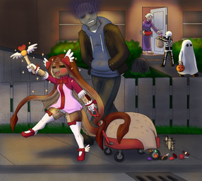 ambiguous_gender anthro bald black_clothing black_footwear black_shoes bodily_fluids bottomwear bow_tie brown_body brown_skin brown_tail candy clothing denim denim_bottomwear denim_clothing dessert dress drooling eyes_closed female fence food footwear group holidays hoodie jacket jeans larger_male legwear loli magical_girl_outfit male markings panties pants prehensile_hair pseudo_hair red_clothing red_footwear red_shoes saliva shoes short_dress size_difference skeleton_(marking) smaller_female socks sparkles tail tan_body tan_skin tan_tail tentacle_hair tentacle_tail tentacles thigh_highs thigh_socks tombstone topwear underwear unusual_anatomy unusual_tail wand white_door wood wood_fence young young_ambiguous young_anthro young_female young_human fiftyfifthfleet halloween anon kharu animal_humanoid aquatic aquatic_humanoid cephalopod cephalopod_humanoid coleoid ghost human humanoid mammal mollusk mollusk_humanoid octopodiform octopus_humanoid spirit absurd_res hi_res