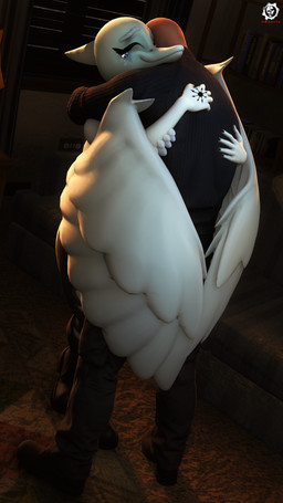 5_fingers anthro bald black_clothing black_sweater black_topwear bodily_fluids bone_frill clothing crying duo elbow_feathers feathered_wings feathers female fingers frill_(anatomy) grey_body grey_feathers grey_scales hand_tattoo hug light-skinned_male light_body light_skin male male/female scales smile snout sweater tattoo tears tears_of_joy text topwear using_wings wing_hug wings gearsassassins aeridiccore_(modeler) cavemanon_studios goodbye_volcano_high ko_op_(game_developer) snoot_game anon_(snoot_game) fang_(gvh) human mammal prehistoric_species pterosaur reptile scalie 2024 3d_(artwork) 9:16 absurd_res artist_name digital_media_(artwork) hi_res huge_filesize source_filmmaker_(artwork) watermark