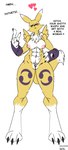 abs anthro athletic breasts claws female genitals heart_symbol looking_at_viewer muscular muscular_female pussy solo text toe_claws harpseal bandai_namco digimon canid digimon_(species) mammal renamon english_text hi_res meme