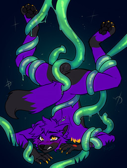 anthro balls black_body black_fur black_nose black_pawpads blush claws forced fur genitals green_tentacles hair heart_(marking) male markings nude on_ground pawpads pink_blush purple_body purple_fur purple_hair rape restrained restrained_by_tentacles sex short_hair simple_background solo spread_legs spreading tail tentacle_rape tentacle_sex tentacles upside_down yellow_body yellow_claws yellow_fur konejo canid canine fox mammal 2025 colored colored_sketch digital_drawing_(artwork) digital_media_(artwork) flat_colors hi_res sketch