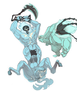 5_fingers abs balls big_balls big_muscles big_penis bird's-eye_view blue_body blue_fire blue_fur blue_nipples bodily_fluids bound colored_fire cum cum_on_chest duo erection fingers fire fist foreskin fur genital_fluids genitals green_body green_fire green_nipples green_skin half-erect high-angle_view holding_object holding_weapon hooves huge_penis humanoid_genitalia humanoid_on_taur humanoid_penis interspecies lying male male/male manly mask masturbation muscular muscular_male nipples nude pecs penile penile_masturbation penis serratus simple_background spread_legs spreading standing weapon white_background custapple league_of_legends riot_games tencent hecarim_(lol) thresh equid equid_taur equine ghost humanoid humanoid_taur mammal mammal_taur monster monstrous_humanoid spirit taur undead colored colored_sketch hi_res shaded sketch