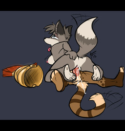 anthro armor balls black_bars bodily_fluids breasts brown_body brown_fur butt cowgirl_position cum cum_in_vagina cum_inside duo erection feet female female_on_top female_penetrated from_front_position fur genital_fluids genitals grey_body grey_fur headgear helmet hindpaw lying male male/female male_on_bottom male_penetrating male_penetrating_female nipples nude on_back on_bottom on_top paws penetration penile penile_penetration penis penis_in_vagina raised_tail sex side_boob spread_butt spreading straddling tail tongue tongue_out vaginal vaginal_penetration vulva siroc siroc_(character) canid canine fox genet mammal viverrid 2013 letterbox
