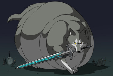 all_fours ambiguous_gender belly big_belly big_sword cemetery claws feral fur looking_at_viewer melee_weapon morbidly_obese morbidly_obese_ambiguous morbidly_obese_feral obese obese_ambiguous obese_feral object_in_mouth overweight overweight_ambiguous overweight_feral shadow solo sword sword_in_ground sword_in_mouth tombstone weapon weapon_in_mouth yellow_eyes hectorthewolf dark_souls fromsoftware great_grey_wolf_sif canid canine canis mammal wolf 2014