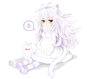 ambiguous_gender blush bow_tie duo female fur hair looking_at_viewer simple_background sitting white_background white_body white_fur white_hair young mofuaki animal_humanoid cat_humanoid domestic_cat felid felid_humanoid feline feline_humanoid felis humanoid mammal mammal_humanoid 2015
