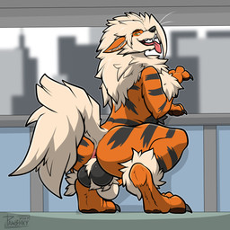 animal_genitalia anus ball_tuft balls big_balls butt city feral genitals happy male open_mouth presenting sheath solo tuft pawzzhky nintendo pokemon arcanine canid canine canis domestic_dog generation_1_pokemon mammal pokemon_(species) 1:1 hi_res