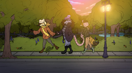 4_toes anthro barefoot beanie boots claws clothing digitigrade feet female finger_claws flower footwear forest furgonomics group hair hair_over_eyes hand_holding hat headgear headwear male paws plant road scarf shoes sidewalk smile snaggle_tooth street_lamp sunset tail tail_around_arm toe_claws toes tree trio tusks walking heyimflame your_generic_scenarios ash_(ygs) kai_(ygs) kc_(ygs) american_opossum bird_dog canid canine canis domestic_dog fennec_fox fox fox_spirit hunting_dog hybrid iberian_wolf labrador mammal marsupial retriever true_fox wolf digital_media_(artwork) hi_res signature