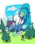 2016 adventure_time bent_legs blood blue_body blue_hair blue_skin blush blush_symbol bodily_fluids canyon_(adventure_time) cartoon_network caught crouching dialogue duo elemental_creature elemental_humanoid english_text evergreen_tree extended_arms extreme_size_difference female finn_the_human forest genital_fluids green_eyes hair human humanoid larger_female localized_pointy_speech_bubble macro maiz-ken male mammal masturbation nosebleed not_furry pine_tree plant pointy_speech_bubble raised_arms raised_hand size_difference smaller_male speech_bubble spread_arms standing straight_legs text tree vaginal vaginal_fluids vaginal_masturbation water water_creature