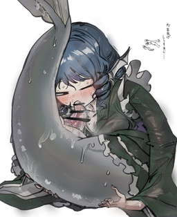 animal_genitalia animal_genitalia_on_humanoid animal_penis autofellatio black_eyes blue_hair blush blush_lines bodily_fluids bottomless bottomless_female censor_bar censored_genitalia censored_penis cetacean_genitalia cetacean_penis clothed clothing crossgender ear_frill erection female female_humanoid flexible frill_(anatomy) ftg_crossgender fti_crossgender genitals gynomorph gynomorph_humanoid hair ineffective_censorship intersex intersex_humanoid legless masturbation one_eye_closed oral oral_masturbation penile penile_masturbation penis pink_penis solo split_form sweat sweatdrop tan_body tan_skin tapering_penis text wet nfwtk touhou wakasagihime animal_humanoid aquatic aquatic_humanoid humanoid merfolk 2026 absurd_res censored digital_drawing_(artwork) digital_media_(artwork) hi_res japanese_text translation_request