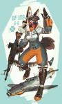 aircraft anthro bad_trigger_discipline bf_109 bf_109_g bf_109_g-6 black_body black_fur bow_tie breasts brown_body brown_eyes brown_fur clothed clothing female fluffy fluffy_tail fur gun hair hat headgear headwear heart_symbol holding_gun holding_object holding_ranged_weapon holding_weapon looking_at_viewer machine_gun open_mouth ranged_weapon solo tail vehicle weapon white_hair hideki_kaneda messerschmitt bf_109_(hideki_kaneda) canid canine canis domestic_dog mammal hi_res